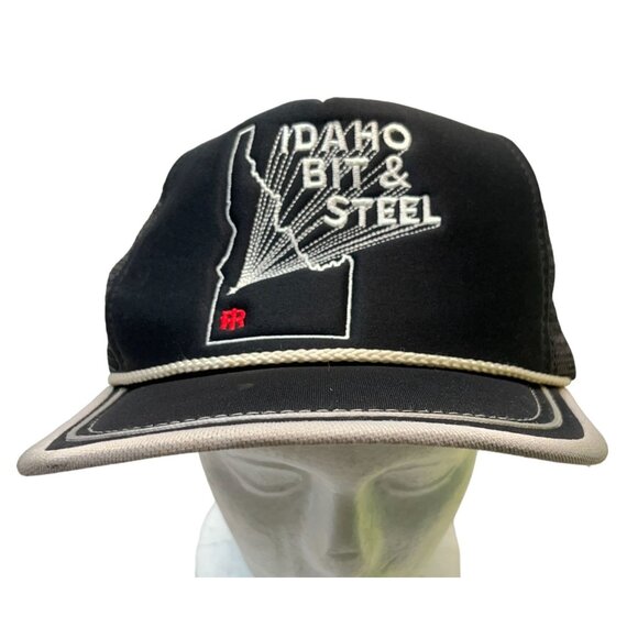Vintage Idaho Bit & Steel Trucker Hat Mesh Snapback Black State Outline 90s - Picture 9 of 9